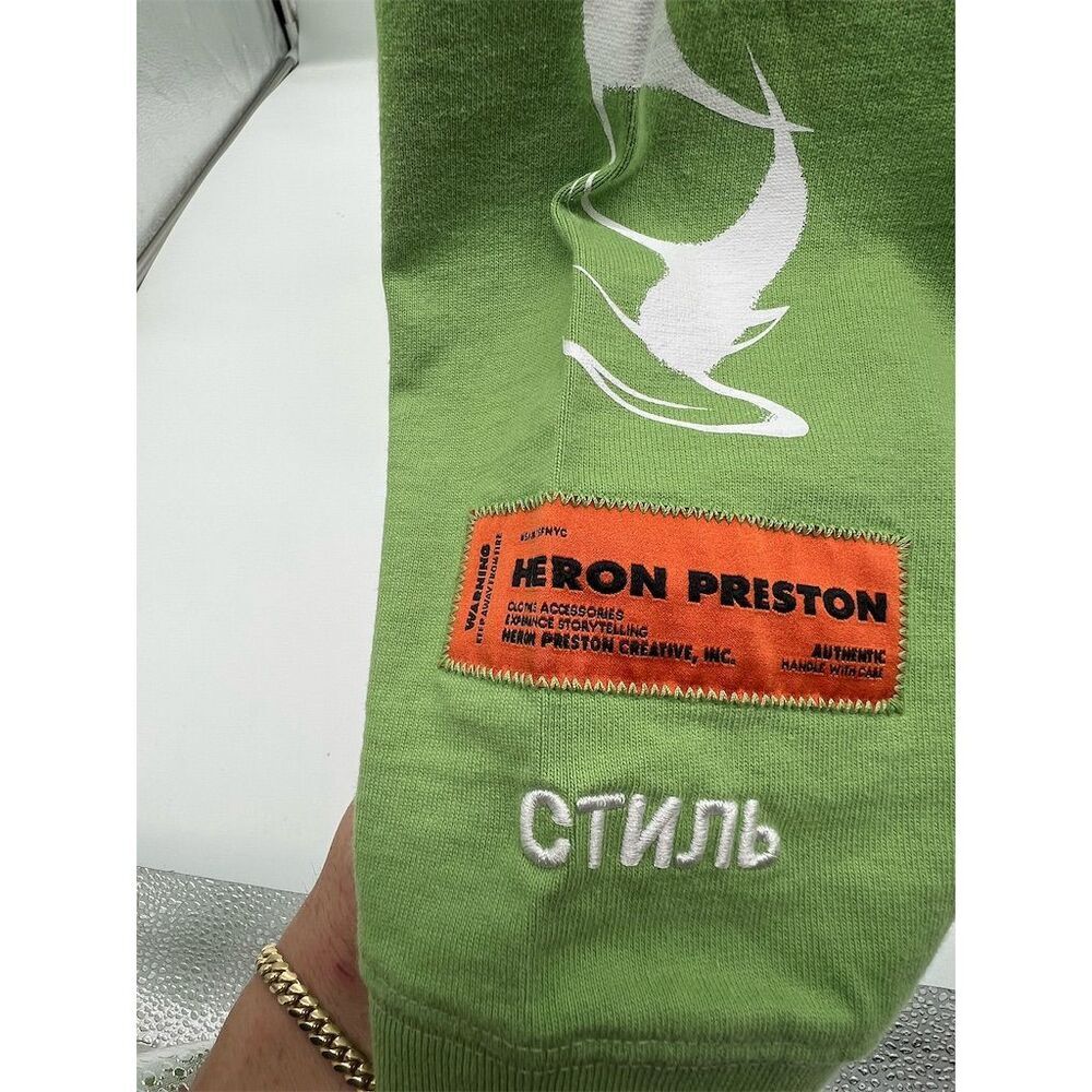 Heron Preston Men's Green Graphic Long Sleeve T-Shirt Size M - Picture 2 of 9